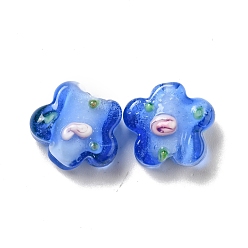 Royal Blue Handmade Lampwork Beads, Flower, Royal Blue, 14.5~15x15~15.5x6.5~8mm, Hole: 1~1.2mm