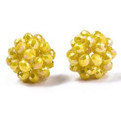 Or Galvanoplastie perles tissées rondes en verre opaque, perles de cluster, de couleur plaquée ab , facette, or, 12~13mm, Trou: 1.5mm, perles: 3.5x2.5 mm