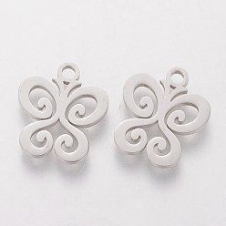 Stainless Steel Color 201 Stainless Steel Charms, Butterfly, Stainless Steel Color, 14x12x1mm, Hole: 1.5mm