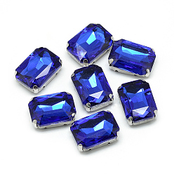 Azul Royal Cose en el rhinestone, Enlaces multifilares, diamantes de imitación de cristal, con ajustes de puntas de latón, accesorios de prendas de vestir, facetados, octágono, Platino, azul real, 18x13x7 mm, agujero: 0.8~1 mm