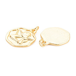 Real 18K Gold Plated Rack Plating Brass Pendants, with Jump Rings, Nickel Free, Angel, Real 18K Gold Plated, 22x19x1.5mm, Jump Ring: 5x1mm, 3mm