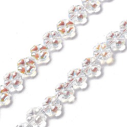 Trèfle Transparentes perles de verre de galvanoplastie brins, demi-plaqué, trèfle, 8.5x8.5x4mm, Trou: 0.9mm, Environ 100 pcs/chapelet, 31.89'' (81 cm)