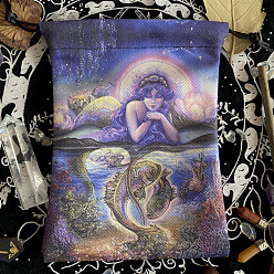 Piscis Bolsas de embalaje de terciopelo de algodón, bolsas de cordón, estilo de pintura al óleo, rectángulo con patrón de constelación, Piscis, 18x13 cm