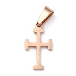 Rose Gold 304 Stainless Steel Pendants, for Jewelry Making, Cross, Rose Gold, 19.5x11x1.2mm, Hole: 3x6mm