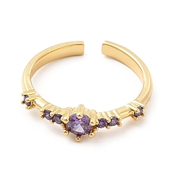 Настоящее золото 18K Открытое кольцо-манжета фиолетового кубического циркония, стеллаж для латунных украшений для женщин, без кадмия и без свинца, реальный 18 k позолоченный, размер США 6 1/2 (16.9 мм)