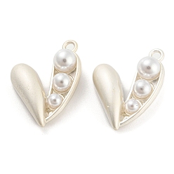 Plata Mate Color Aleación con colgantes de perlas de imitación de plástico abs., encanto del corazón, de color plata mate, 22x17x7.5 mm, agujero: 1.8 mm