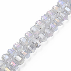 Clear Electroplate Transparent Glass Beads Strands, AB Color Plated, Faceted, Round, Clear, 9.5x8.5mm, Hole: 1.5mm, about 65~70pcs/strand, 22.05 inch~23.62 inch(56~60cm)