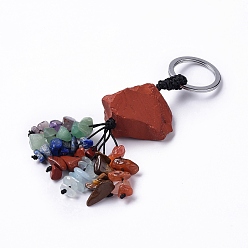 Red Jasper Natural Red Jasper Nugget with Mixed Gemstone Chips Tassel Keychains, with 304 Stainless Steel Ring Clasps, 9~10.5cm