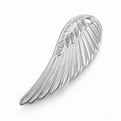 Stainless Steel Color 304 Stainless Steel Pendants, Wing, Stainless Steel Color, 31.5x11x1.5mm, Hole: 1.5mm