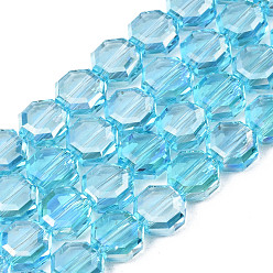 Небесно-голубой Гальванизируйте прозрачное стекло бисер нитей, с покрытием AB цвета, граненые, восьмиугольник, голубой, 7~8x7~8x4 мм, отверстие : 1.2 мм, около 72 шт / нитка, 20.47 дюйм (52 см)