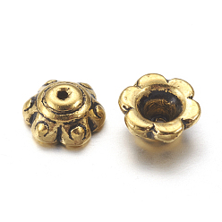 Oro Antiguo Casquillas de estilo tibetano, oro antiguo, sin plomo y cadmio, flor, size: 7x3 mm, agujero: 1.5 mm