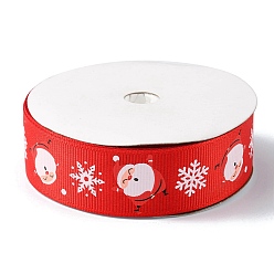Red 1 Roll Christmas Printed Polyester Grosgrain Ribbons, Santa Claus Snowflake Flat Ribbons, Red, 1 inch(25mm), about 20.00 Yards(18.29m)/Roll