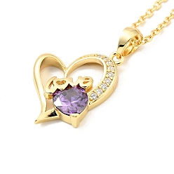 Lila Collar con colgante de corazón de circonita cúbica con palabra amor, joyas de latón chapado en oro para mujer., lila, 15.75 pulgada (40 cm)