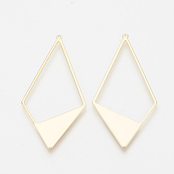 Real 18K Gold Plated Brass Big Pendants, Rhombus, Nickel Free, Real 18K Gold Plated, 56x28x1mm, Hole: 1mm