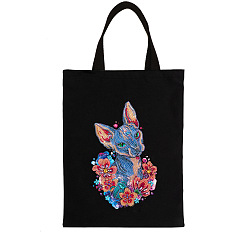 Cat Shape DIY Reusable Shopping Bag Diamond Painting Kits, Including Resin Rhinestones, Pen, Tray & Glue Clay, Cat Pattern, 10mm