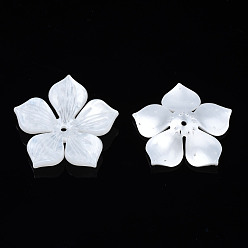 White Opaque Acrylic Beads, Flower, White, 29.5x28.5x6.5mm, Hole: 1.6mm