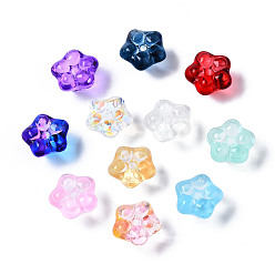 Mixed Color Transparent Glass Beads, Flower, Mixed Color, 10x10x7mm, Hole: 1.2mm