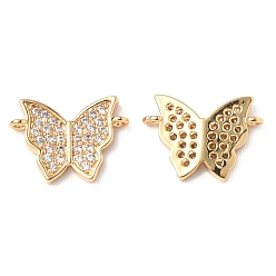 Real 18K Gold Plated Brass Micro Pave Clear Cubic Zirconia Connector Charms, Butterfly Links, Real 18K Gold Plated, 9.5x13x2mm, Hole: 1mm