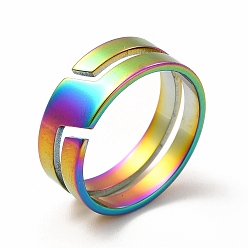 Rainbow Color Placage ionique (ip) 304 anneau de manchette en acier inoxydable pour femme, couleur arc en ciel, taille us 6 1/4 (16.7 mm)