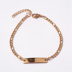 Golden 304 Stainless Steel ID Bracelets, with Lobster Claw Clasps, Golden, 7-1/8 inch(180mm)
