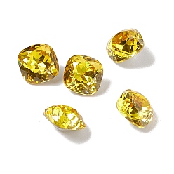 Gold Cubic Zirconia Cabochons, Pointed Back & Back Plated, Square, Gold, 8x8x4mm