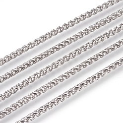 Stainless Steel Color 304 Stainless Steel Wheat Chains, Foxtail Chain, Unwelded, Stainless Steel Color, 3mm