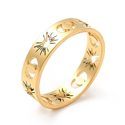 Золотой 304 кольца для пальцев из нержавеющей стали для женщин, выдолбить кольцо солнца и луны, золотые, 5 мм, внутренний диаметр: американский размер 7 1/4 (17.5 мм)