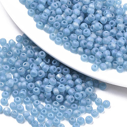 Light Sky Blue Frosted Colours Glass Beads, Rainbow, Round, Light Sky Blue, 4x3mm, Hole: 1mm, about 4500pcs/bag