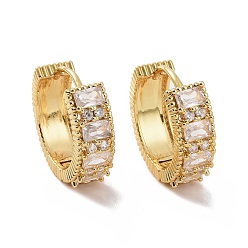 Clear Cubic Zirconia Rectangle Hoop Earrings, Golden Brass Jewelry for Women, Clear, 20.5x22x7mm, Pin: 1.2mm