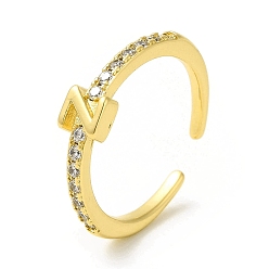 Letter Z Clear Cubic Zirconia Initial Letter Open Cuff Ring, Real 18K Gold Plated Brass Jewelry for Women, Cadmium Free & Nickel Free & Lead Free, Letter.Z, US Size 7 3/4(17.9mm)
