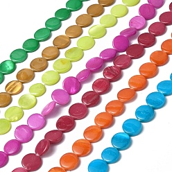 Mixed Color Spray Painted Natural Freshwater Shell Beads Strands, Flat Round, Mixed Color, 12.5x3mm, Hole: 1mm, about 32pcs/strand, 15.63 inch(39.7cm)