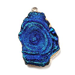 Blue Opaque Resin Pendants, Textured Nuggets Charms with Golden Plated Iron Loops, Blue, 41.5x26x6mm, Hole: 2mm