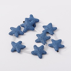 Bleu Brins de perles de roche de lave synthétique, étoiles, teint, bleu, 40x40x10mm, Trou: 1mm, Environ 12 pcs/chapelet, 16.1 pouce