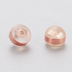 Or Rose Écrous d'oreille en plastique écologiques, dos d'oreille, avec 304 accessoires en acier inoxydable, la moitié foré, demi-tour / dôme, or rose, 5.5x5.5x3.8mm, Trou: 1mm