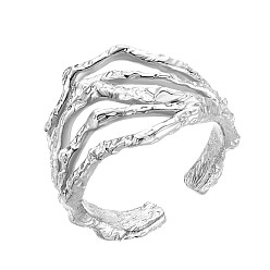Platinum SHEGRACE Rhodium Plated 925 Sterling Silver Branch Rings, Open Cuff Rings, Hammered, Platinum, US Size 5, Inner Diameter: 16mm