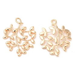 Real 18K Gold Plated Brass Pendants, Leafy Branch Charms, Real 18K Gold Plated, 25x20x1mm, Hole: 1.3x2.2mm