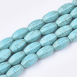 Dark Turquoise Synthetic Turquoise Beads Strands, Oval, Dark Turquoise, 14~14.5x9x8mm, Hole: 1mm, about 28pcs/strand, 15.7 inch