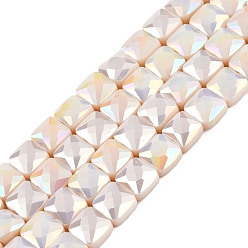 Antique White Electroplate Opaque Solid Color Glass Beads Strands, AB Color Plated, Faceted, Square, Antique White, 6x6x4.5mm, Hole: 1.2mm, about 95~98Pcs/strand, 24.41 inch(62cm)