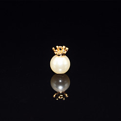 Flower Imitation Pearl Pendant with Alloy Findings, Light Gold, Flower Pattern, 14mm