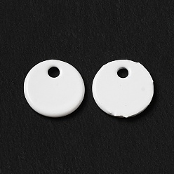 White Spray Painted 201 Stainless Steel Charms, Flat Round Charm, White, 6x0.5mm, Hole: 1mm