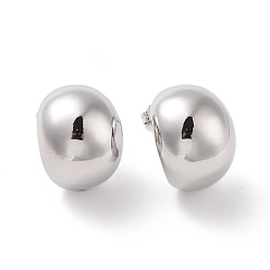Platinum Brass Half Round Stud Earrings, Half Hoop Earrings for Women, Cadmium Free & Lead Free, Platinum, 25x19.5x16mm, Pin: 0.8mm