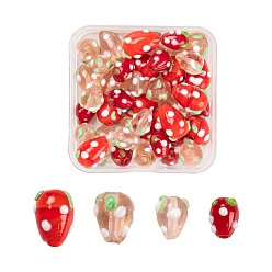 Mixed Color 40Pcs Handmade Lampwork 3D Strawberry Beads, Strawberry, Mixed Color, 10~16x8~11mm, Hole: 2mm,