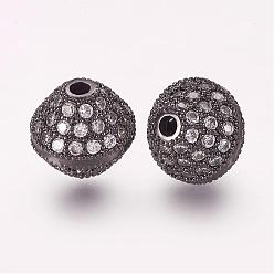 Gunmetal Brass Micro Pave Cubic Zirconia Beads, Bicone, Clear, Gunmetal, 10x10mm, Hole: 2mm