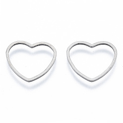 Stainless Steel Color 201 Stainless Steel Linking Rings, Heart, Stainless Steel Color, 14.5x16x1mm, Inner Diameter: 11.5x14mm