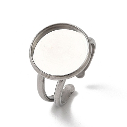 Stainless Steel Color 304 Stainless Steel Cuff Ring Settings, Round, Stainless Steel Color, Tray: 14mm, 2.8~7.5mm, Inner Diameter: 18mm