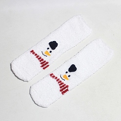 Snowman Coral Velvet Knitting Socks, Cartoon Crew Socks, Winter Warm Thermal Socks, Snowman, 250mm