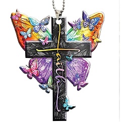 Cross Acrylic Butterfly Pendant Decorations, for Interior Car Mirror Hanging Decorations, Cross, 80x66mm
