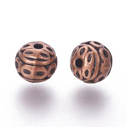 Red Copper Tibetan Style Zinc Alloy Beads, Textured Round, Cadmium Free & Lead Free, Red Copper, 8mm, Hole: 1mm
