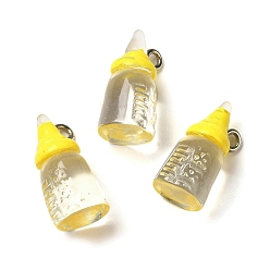 Green Yellow Transparent Resin Pendants, Milk Bottle Charms, with Platinum Tone Zinc Alloy Loops, Green Yellow, 20x9mm, Hole: 2mm