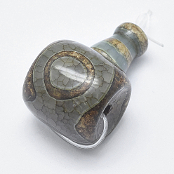 Slate Gray Natural dZi Agate, 3 Hole Guru Beads, T-Drilled Beads, For Buddhist Jewelry Making, Slate Gray, 30~31x18x17~19mm, Hole: 2mm
